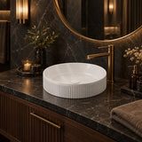 Fienza Eleanor Round Fluted Above Counter Ceramic Basin 410x410x100mm - In Various Colour
