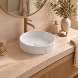 Fienza Eleanor Round Fluted Above Counter Ceramic Basin 410x410x100mm - In Various Colour
