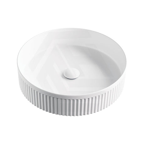 410x410x100mm Fienza Eleanor Round Fluted Above Counter Ceramic Basin Matt White