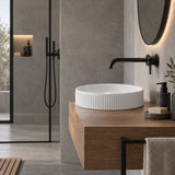 Fienza Eleanor Round Fluted Above Counter Ceramic Basin 410x410x100mm - In Various Colour