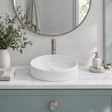 Fienza Eleanor Round Fluted Above Counter Ceramic Basin 410x410x100mm - In Various Colour