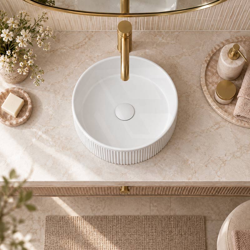 Fienza Eleanor Round Fluted Above Counter Ceramic Basin 410x410x100mm - In Various Colour