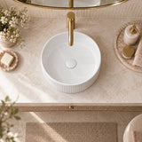 Fienza Eleanor Round Fluted Above Counter Ceramic Basin 410x410x100mm - In Various Colour