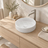 Fienza Eleanor Round Fluted Above Counter Ceramic Basin 410x410x100mm - In Various Colour