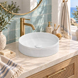 Fienza Eleanor Round Fluted Above Counter Ceramic Basin 410x410x100mm - In Various Colour