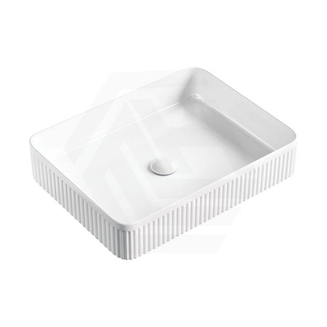 500x380x100mm Fienza Eleanor Rectangle Above Counter Fluted Basin Ceramic Gloss White