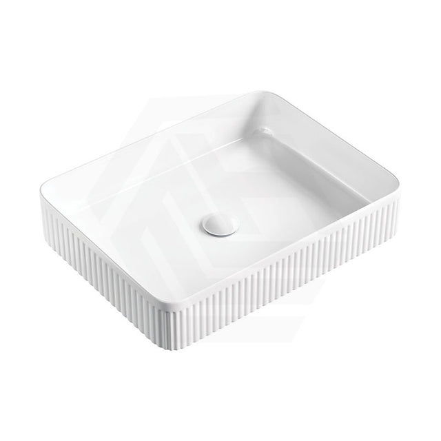 500x380x100mm Fienza Eleanor Rectangle Above Counter Fluted Basin Ceramic Gloss White