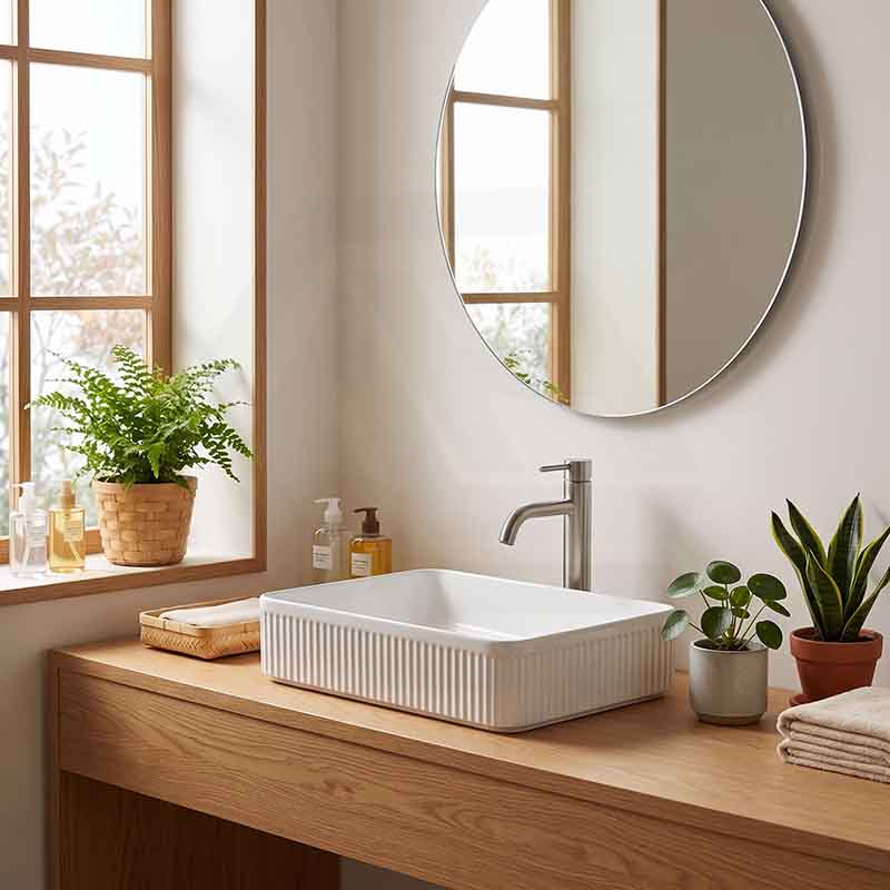 Fienza Eleanor Rectangle Above Counter Fluted Basin Ceramic 500x380x100mm - Gloss White