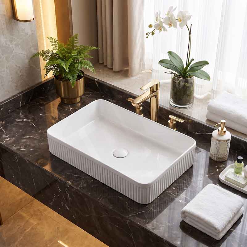 Fienza Eleanor Rectangle Above Counter Fluted Basin Ceramic 500x380x100mm - Gloss White