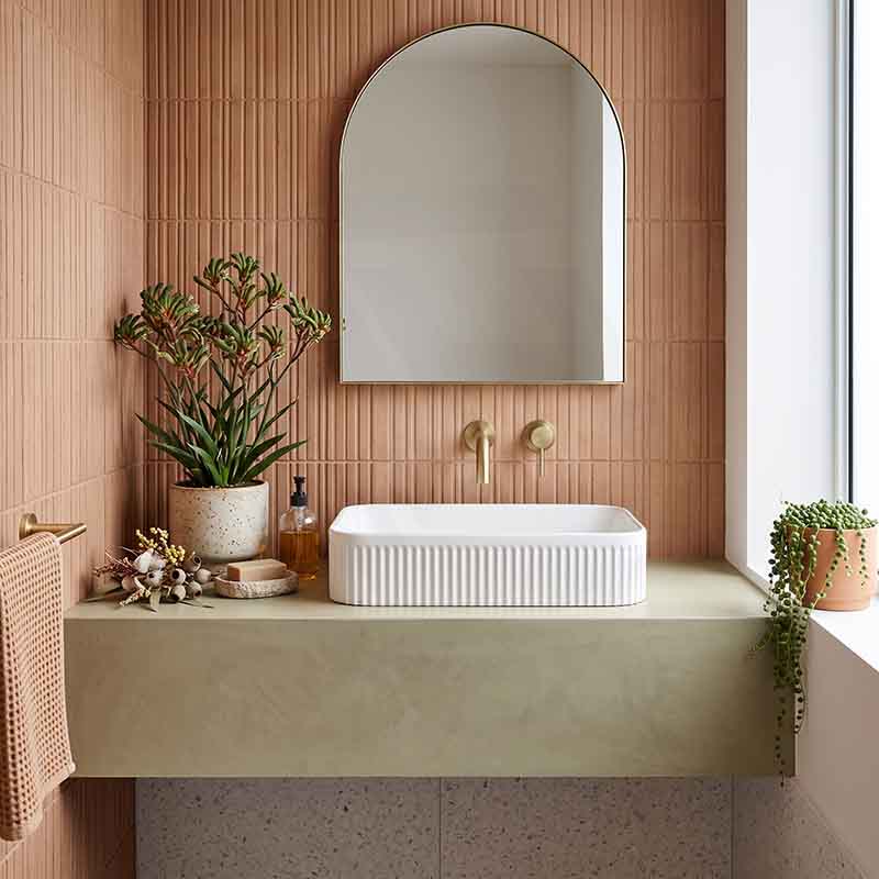 Fienza Eleanor Rectangle Above Counter Fluted Basin Ceramic 500x380x100mm - Gloss White