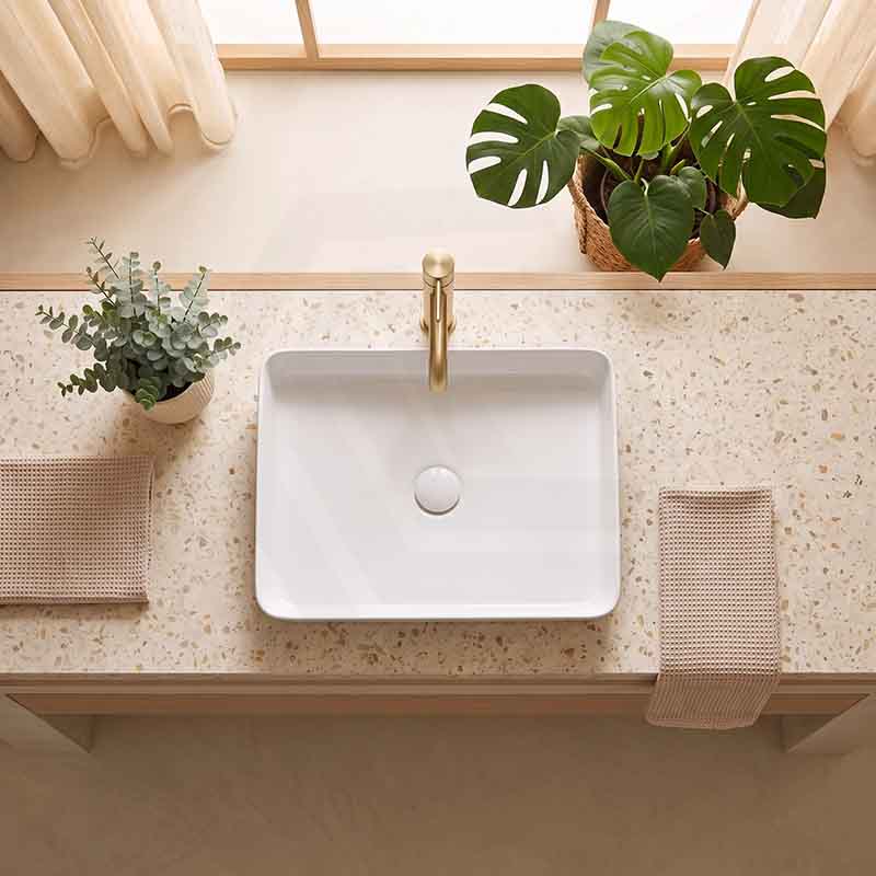 Fienza Eleanor Rectangle Above Counter Fluted Basin Ceramic 500x380x100mm - Gloss White
