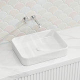 Fienza Eleanor Rectangle Above Counter Fluted Basin Ceramic 500x380x100mm - Gloss White