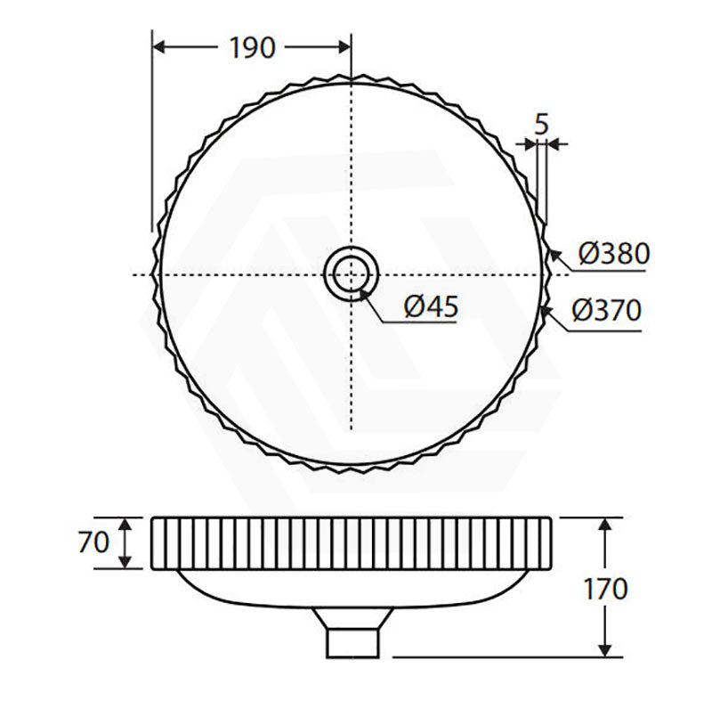 380x380x170mm Fienza Eleanor Round Inset Basin Fluted With Overflow In Various Colour