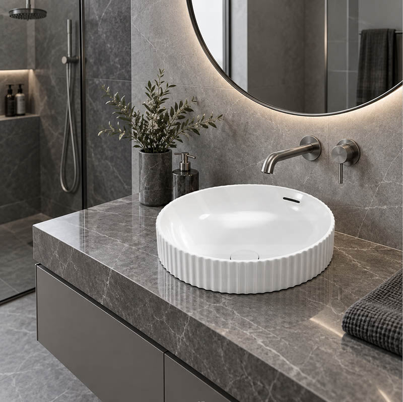 Fienza Eleanor Round Inset Basin Fluted With Overflow 380x380x170mm - Various Colour
