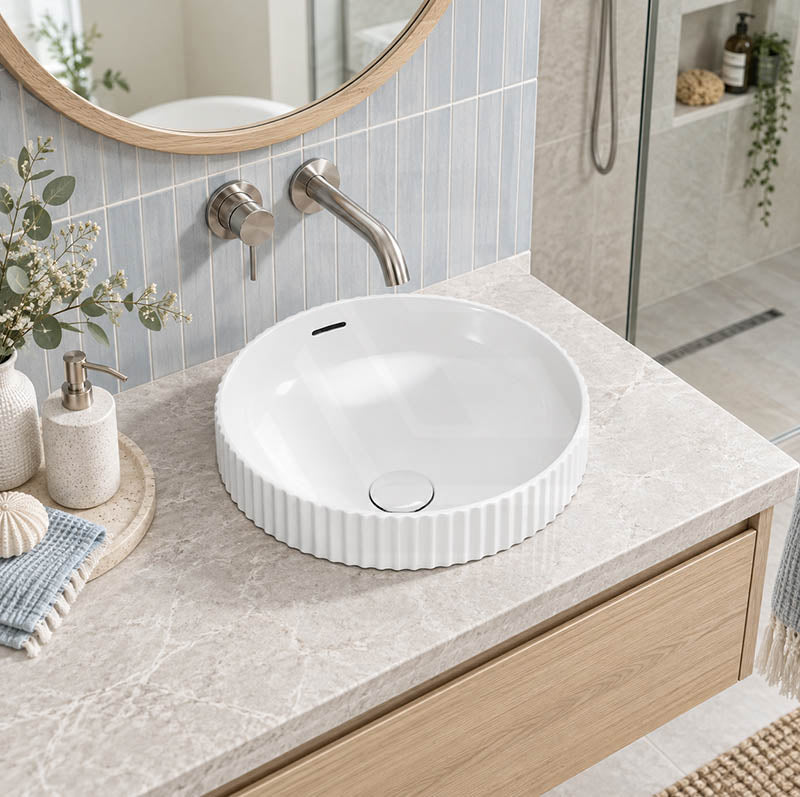 Fienza Eleanor Round Inset Basin Fluted With Overflow 380x380x170mm - Various Colour