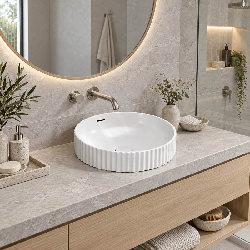 Fienza Eleanor Round Inset Basin Fluted With Overflow 380x380x170mm - Various Colour