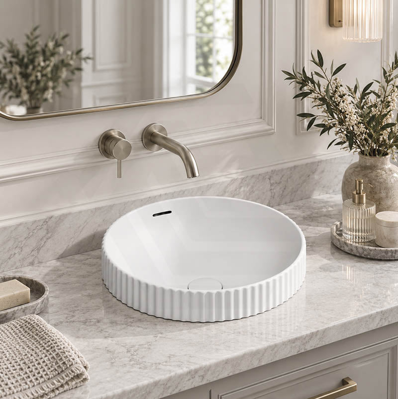 Fienza Eleanor Round Inset Basin Fluted With Overflow 380x380x170mm - Various Colour