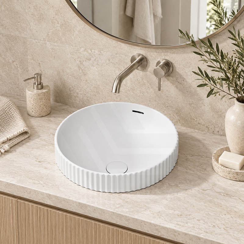 Fienza Eleanor Round Inset Basin Fluted With Overflow 380x380x170mm - Various Colour
