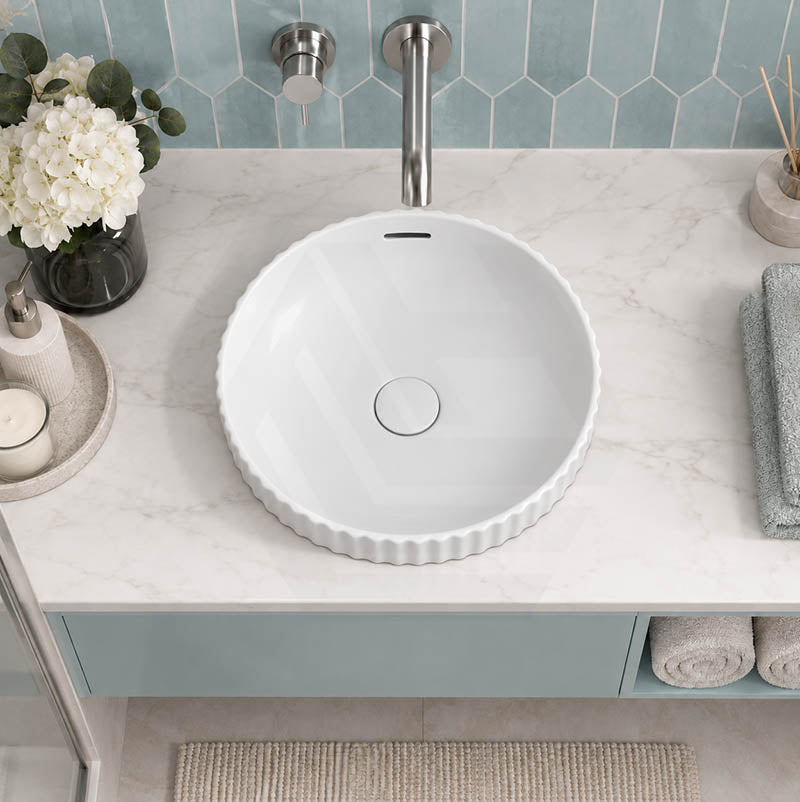 Fienza Eleanor Round Inset Basin Fluted With Overflow 380x380x170mm - Various Colour