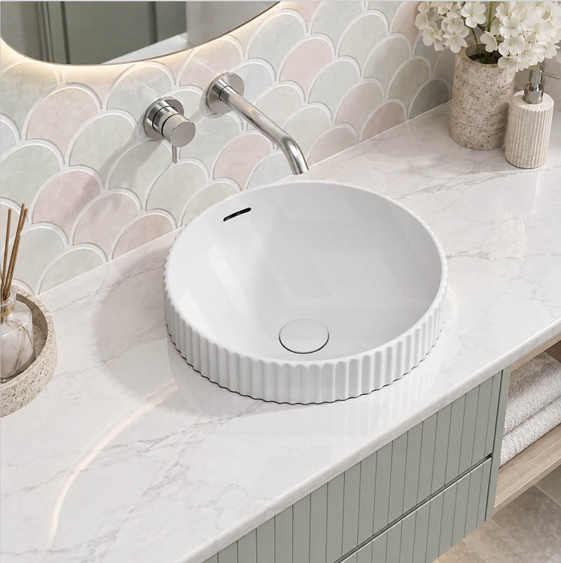 Fienza Eleanor Round Inset Basin Fluted With Overflow 380x380x170mm - Various Colour