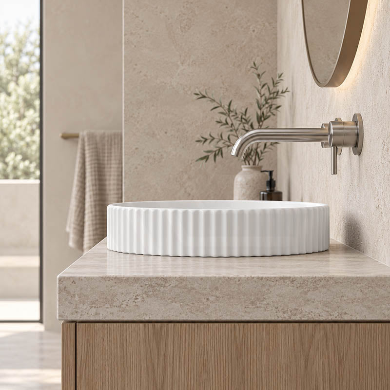 Fienza Eleanor Round Inset Basin Fluted With Overflow 380x380x170mm - Various Colour