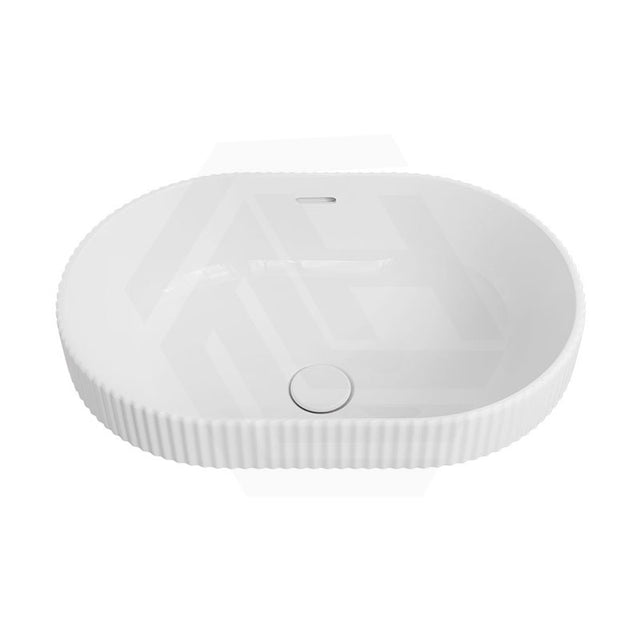 555x385x170mm Fienza Eleanor Oval Inset Ceramic Basin Fluted With Overflow Gloss White