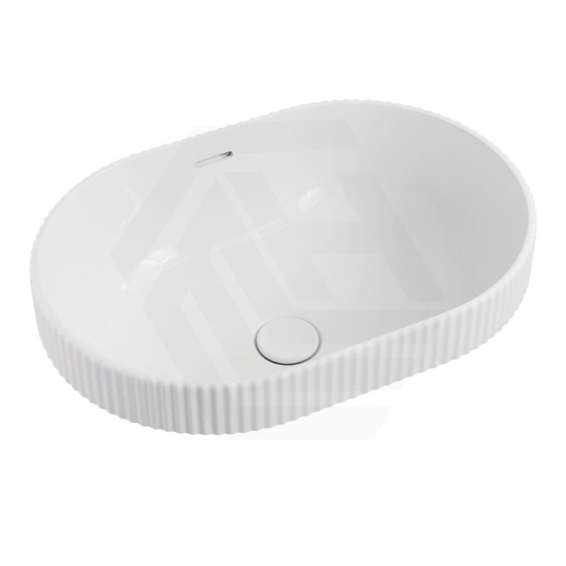 555x385x170mm Fienza Eleanor Oval Inset Ceramic Basin Fluted With Overflow Gloss White