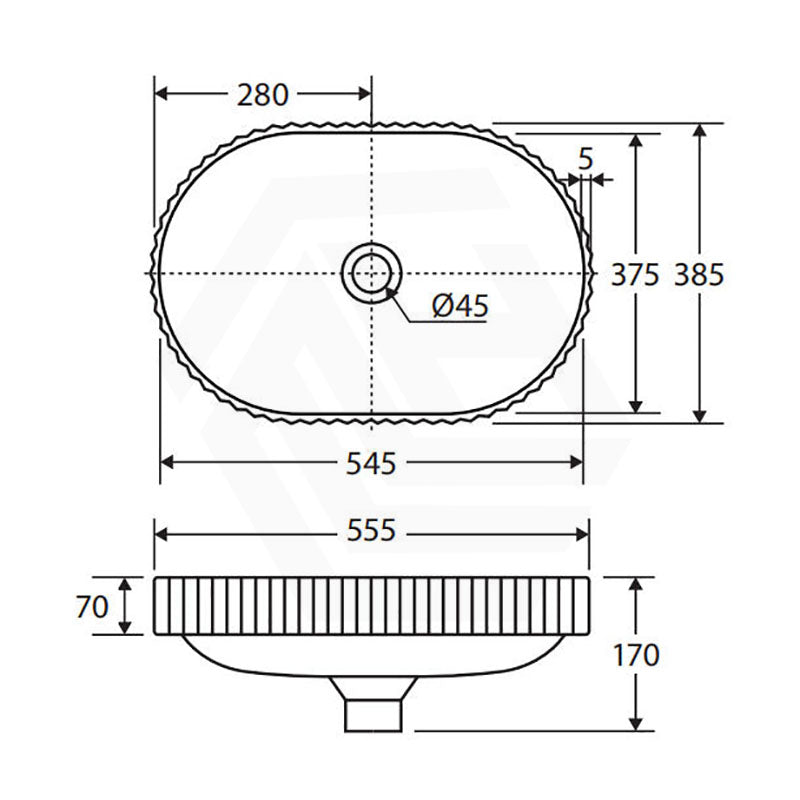 555x385x170mm Fienza Eleanor Oval Inset Ceramic Basin Fluted With Overflow In Various Colour