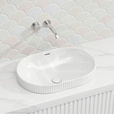 Fienza Eleanor Oval Fluted Ceramic Inset Basin with Overflow 555x385x170mm - Variant Colour