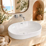 Fienza Eleanor Oval Fluted Ceramic Inset Basin with Overflow 555x385x170mm - Variant Colour