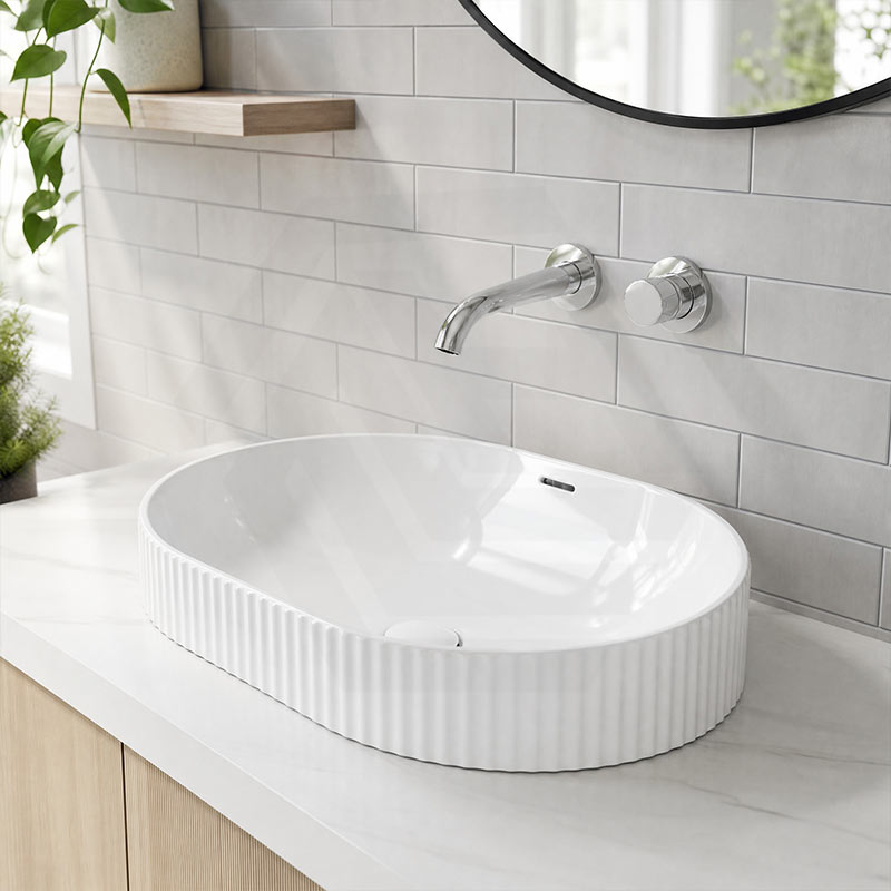 Fienza Eleanor Oval Fluted Ceramic Inset Basin with Overflow 555x385x170mm - Variant Colour