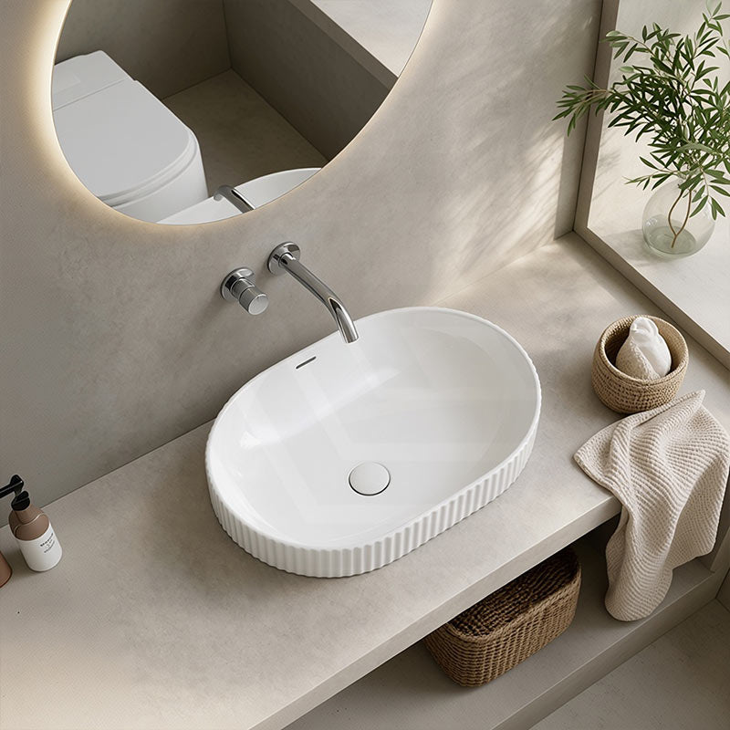 Fienza Eleanor Oval Fluted Ceramic Inset Basin with Overflow 555x385x170mm - Variant Colour
