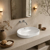 Fienza Eleanor Oval Fluted Ceramic Inset Basin with Overflow 555x385x170mm - Variant Colour