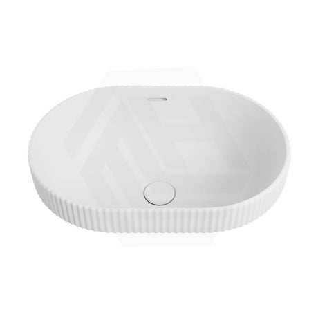 555x385x170mm Fienza Eleanor Oval Inset Ceramic Basin Fluted With Overflow Matt White