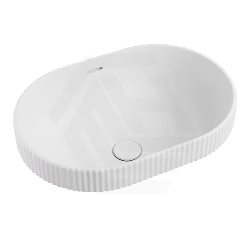 555x385x170mm Fienza Eleanor Oval Inset Ceramic Basin Fluted With Overflow Matt White