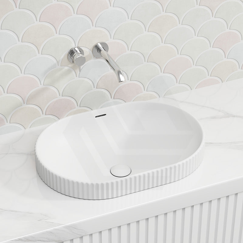 Fienza Eleanor Oval Fluted Ceramic Inset Basin with Overflow 555x385x170mm - Variant Colour