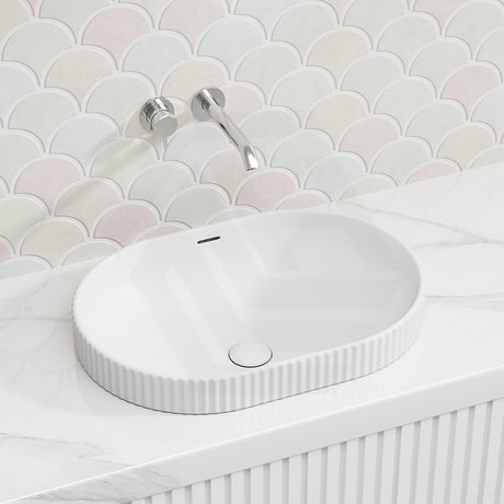 Fienza Eleanor Oval Fluted Ceramic Inset Basin with Overflow 555x385x170mm - Variant Colour