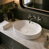 Fienza Eleanor Oval Fluted Ceramic Inset Basin with Overflow 555x385x170mm - Variant Colour