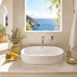 Fienza Eleanor Oval Fluted Ceramic Inset Basin with Overflow 555x385x170mm - Variant Colour