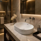 Fienza Eleanor Oval Fluted Ceramic Inset Basin with Overflow 555x385x170mm - Variant Colour