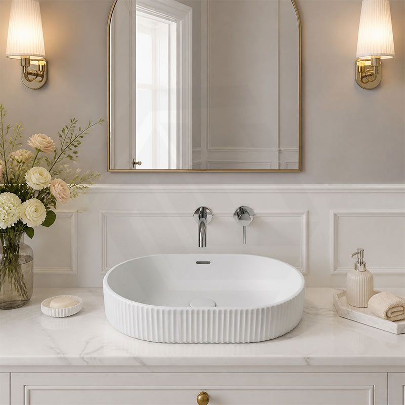 Fienza Eleanor Oval Fluted Ceramic Inset Basin with Overflow 555x385x170mm - Variant Colour