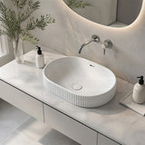 Fienza Eleanor Oval Fluted Ceramic Inset Basin with Overflow 555x385x170mm - Variant Colour