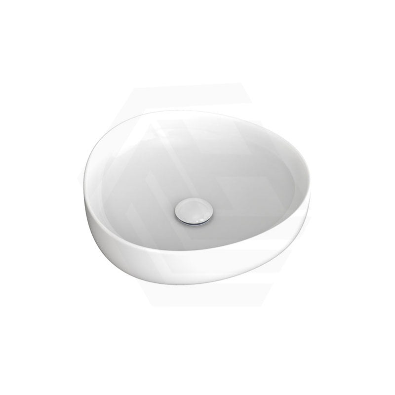 400x395x100mm Fienza Pebble Small Above Counter Ceramic Basin Slim Edge Gloss White