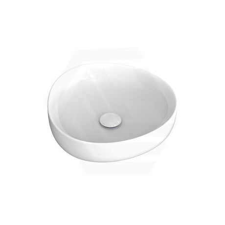 400x395x100mm Fienza Pebble Small Above Counter Ceramic Basin Slim Edge Gloss White