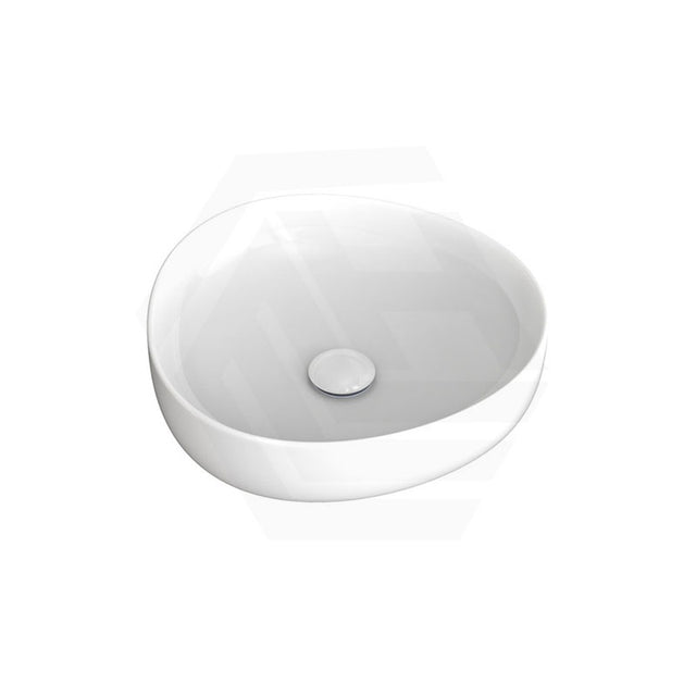 400x395x100mm Fienza Pebble Small Above Counter Ceramic Basin Slim Edge Gloss White