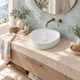Fienza Pebble Small Above Counter Ceramic Basin Slim Edge 400x395x100mm - In Various Colour