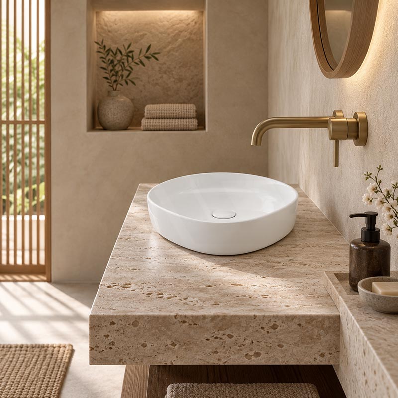 Fienza Pebble Small Above Counter Ceramic Basin Slim Edge 400x395x100mm - In Various Colour