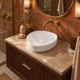 Fienza Pebble Small Above Counter Ceramic Basin Slim Edge 400x395x100mm - In Various Colour