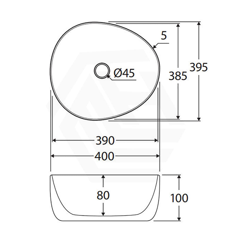 400x395x100mm Fienza Pebble Small Above Counter Ceramic Basin Slim Edge In Various Colour