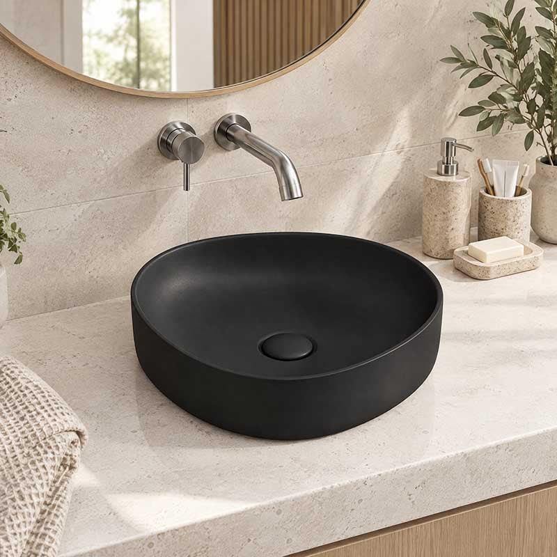 Fienza Pebble Small Above Counter Ceramic Basin Slim Edge 400x395x100mm - In Various Colour